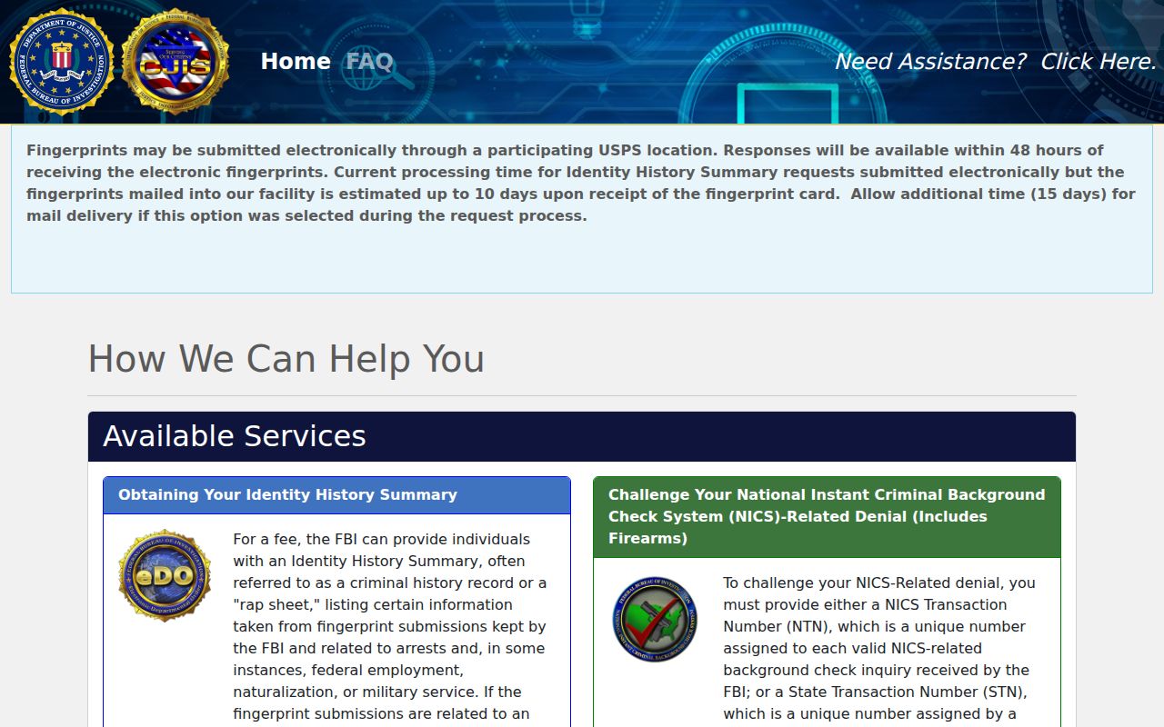 Sheboygan County criminal history self-review through FBI electronic ordering