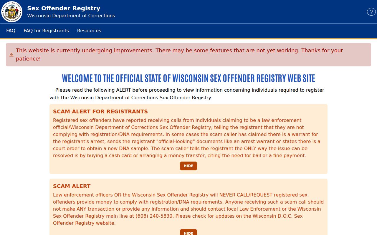Sheboygan County sex offender check on the current WI Stay Safe registry